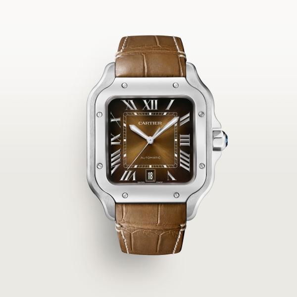 Santos de Cartier watch Large model, automatic movement, steel, interchangeable metal and leather bracelets