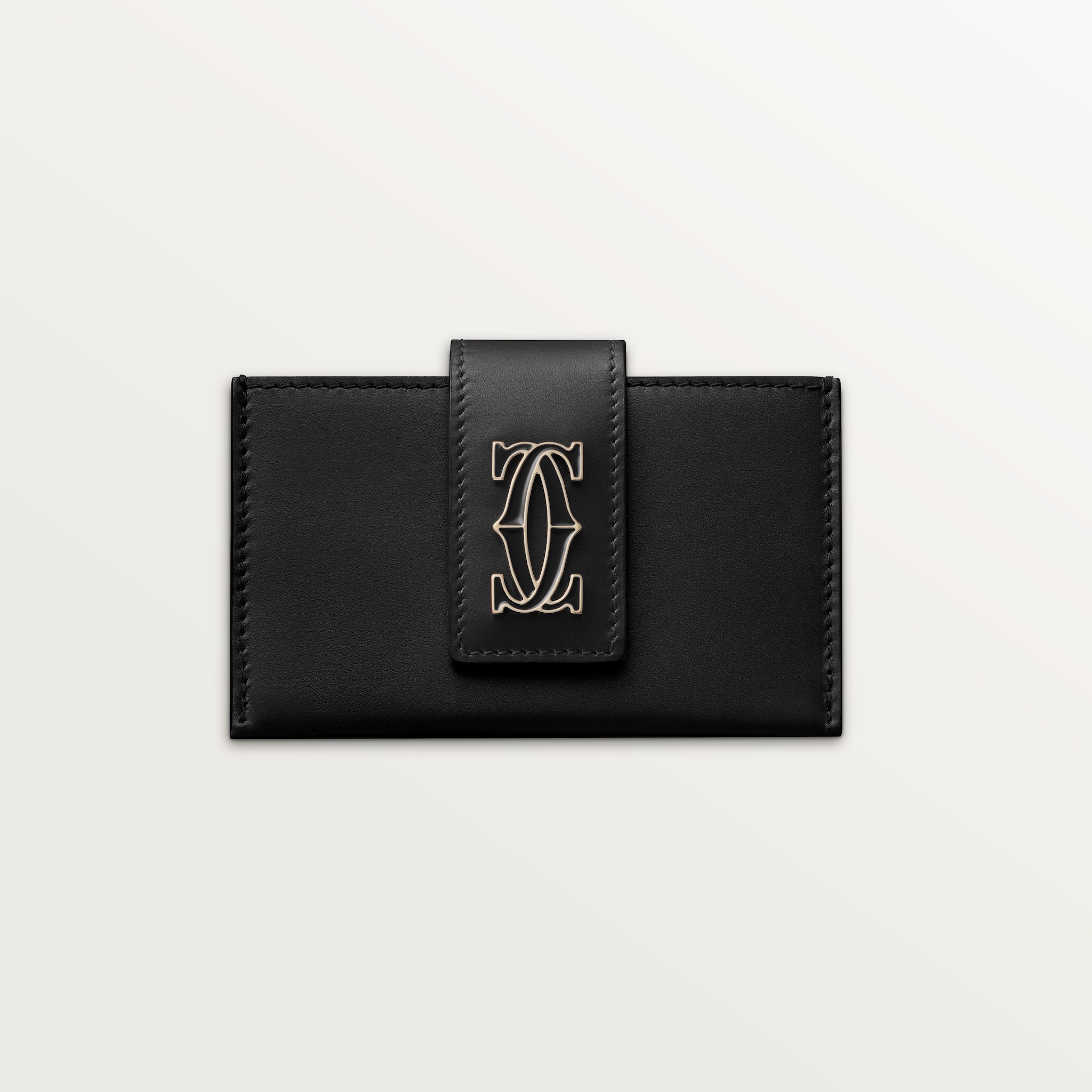 Accordion card holder, C de CartierBlack calfskin, golden finish and black enamel