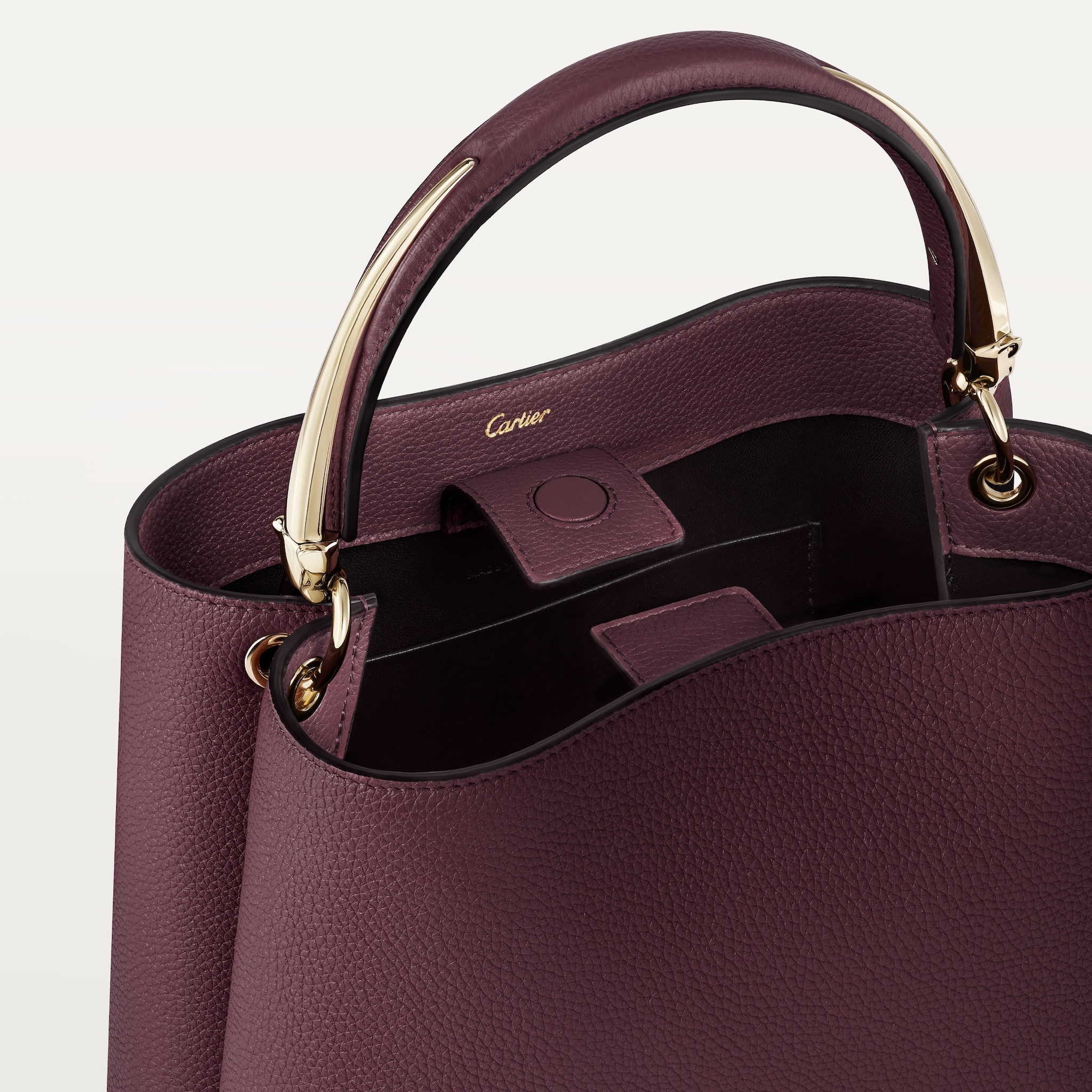 Top handle bag small model, Panthère de CartierPlum grained calfskin