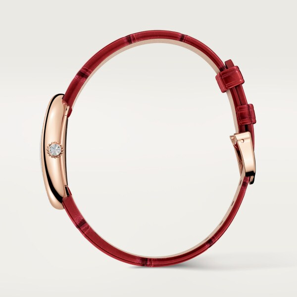 Baignoire watch Small model, quartz movement, rose gold, diamonds, leather