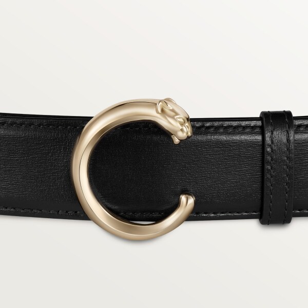 Belt 35 mm, Panthère de Cartier, Size 85 cm Black calfskin, golden-finish buckle