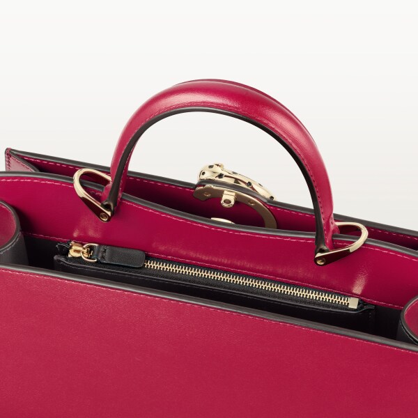 Handle bag mini model, Panthère de Cartier Cherry red calfskin, golden finish