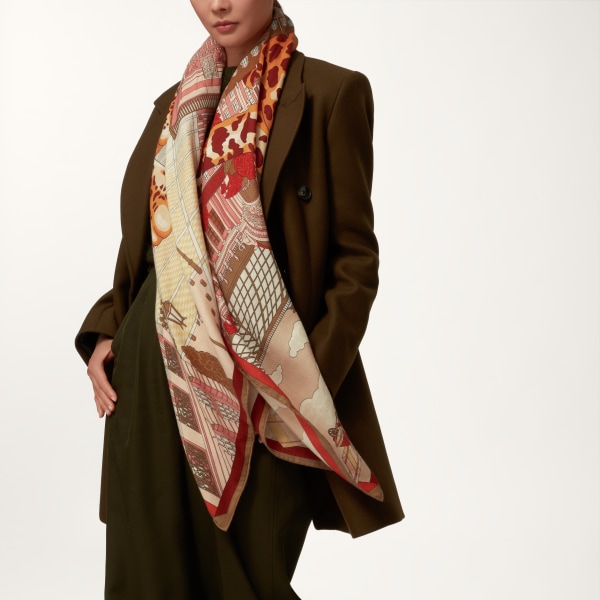 Shawl  Cashmere and red and beige silk