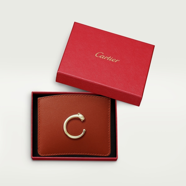 Simple card holder, Panthère de Cartier Chestnut calfskin, golden finish