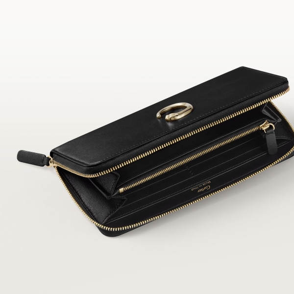 Zipped international wallet, Panthère de Cartier Black calfskin, golden finish