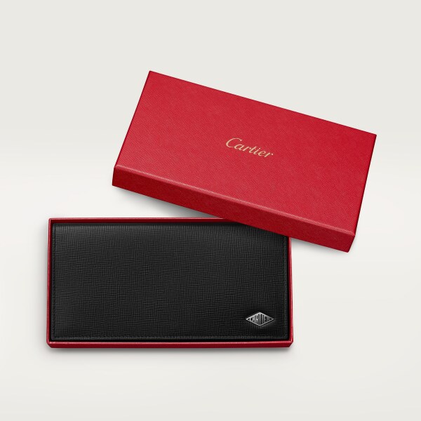 International wallet with zip, Cartier Losange Black grained calfskin, palladium finish and black enamel