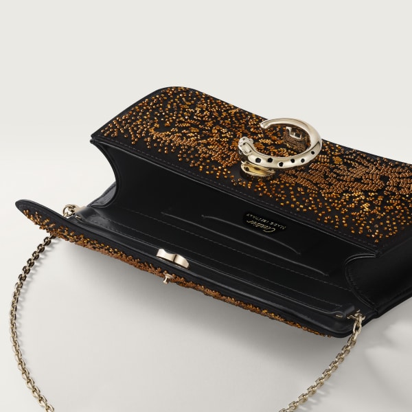 Mini model chain bag, Panthère C de Cartier Black satin and multicoloured bronze bead embroidery