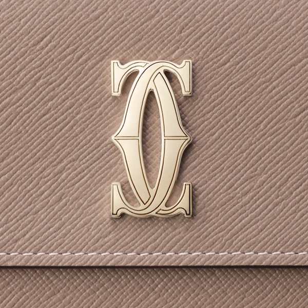 International wallet with flap, C de Cartier Clay-coloured textured calfskin, golden finish