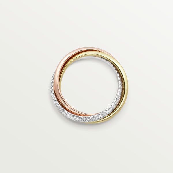 Trinity ring, classic model, semi-paved White gold, yellow gold, rose gold, diamonds