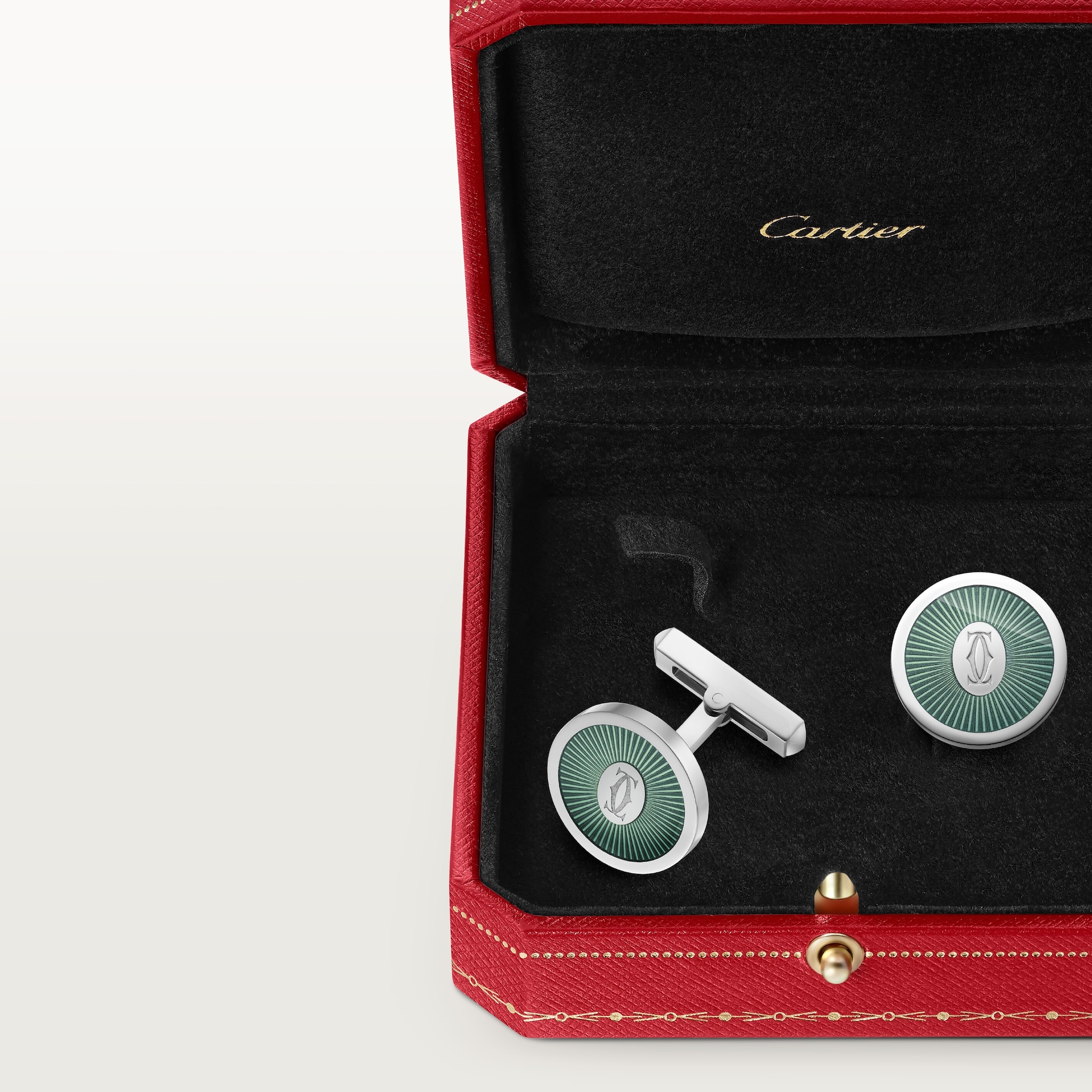 Double C de Cartier cufflinksSterling silver, green lacquer, palladium finish