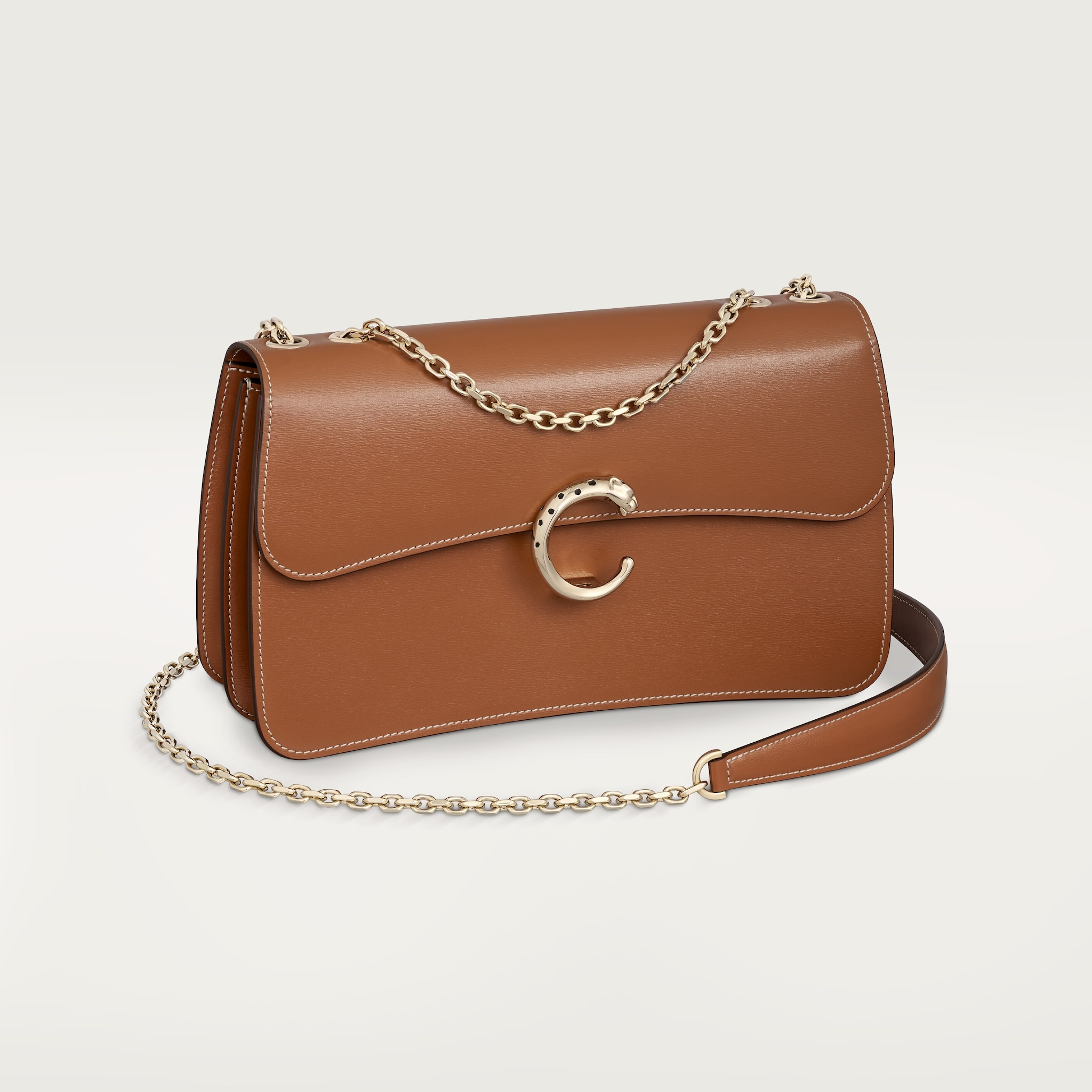 Chain bag small, Panthère de CartierCaramel calfskin, golden finish