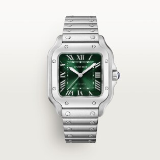 CRWSSA0061 Santos de Cartier watch Medium model automatic movement steel interchangeable metal and leather straps Cartier