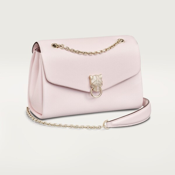 Chain bag small, Panthère de Cartier Petal pink grained calfskin, golden finish