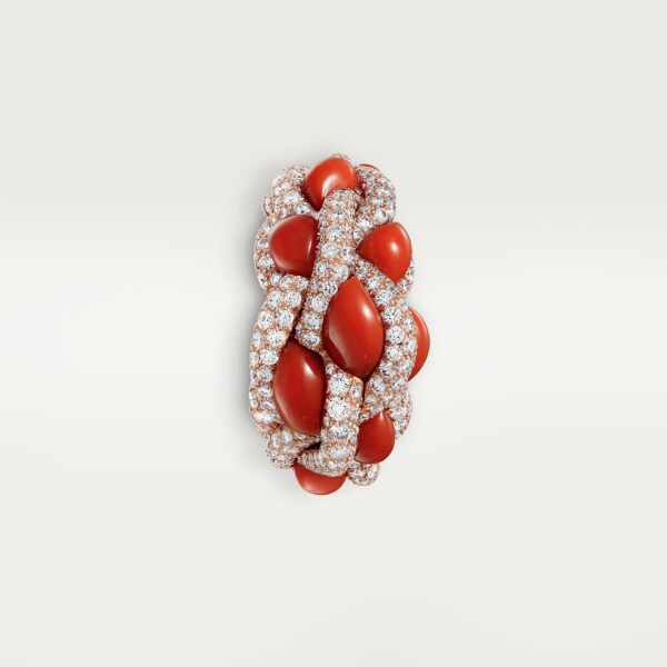Cartier Libre Tressage ring, coral Rose gold, coral, diamonds