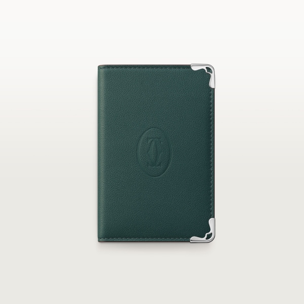 4-Credit Card Holder, Must de Cartier Pine green calfskin, palladium finish