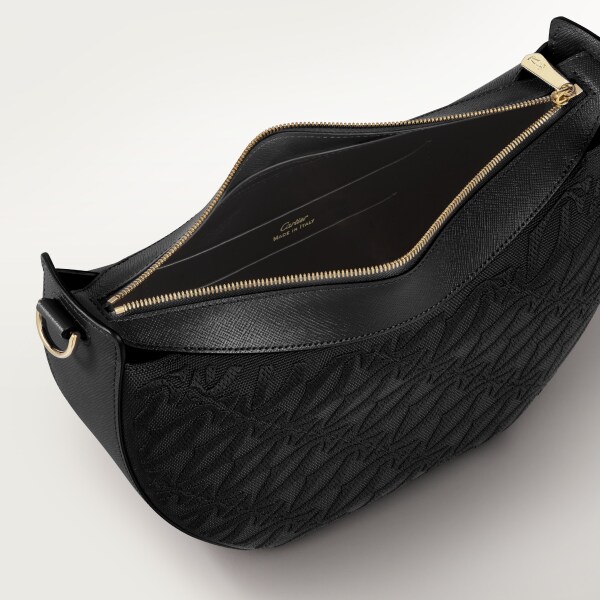 Hobo bag, C de Cartier Black textured calfskin, embroidery, golden finish