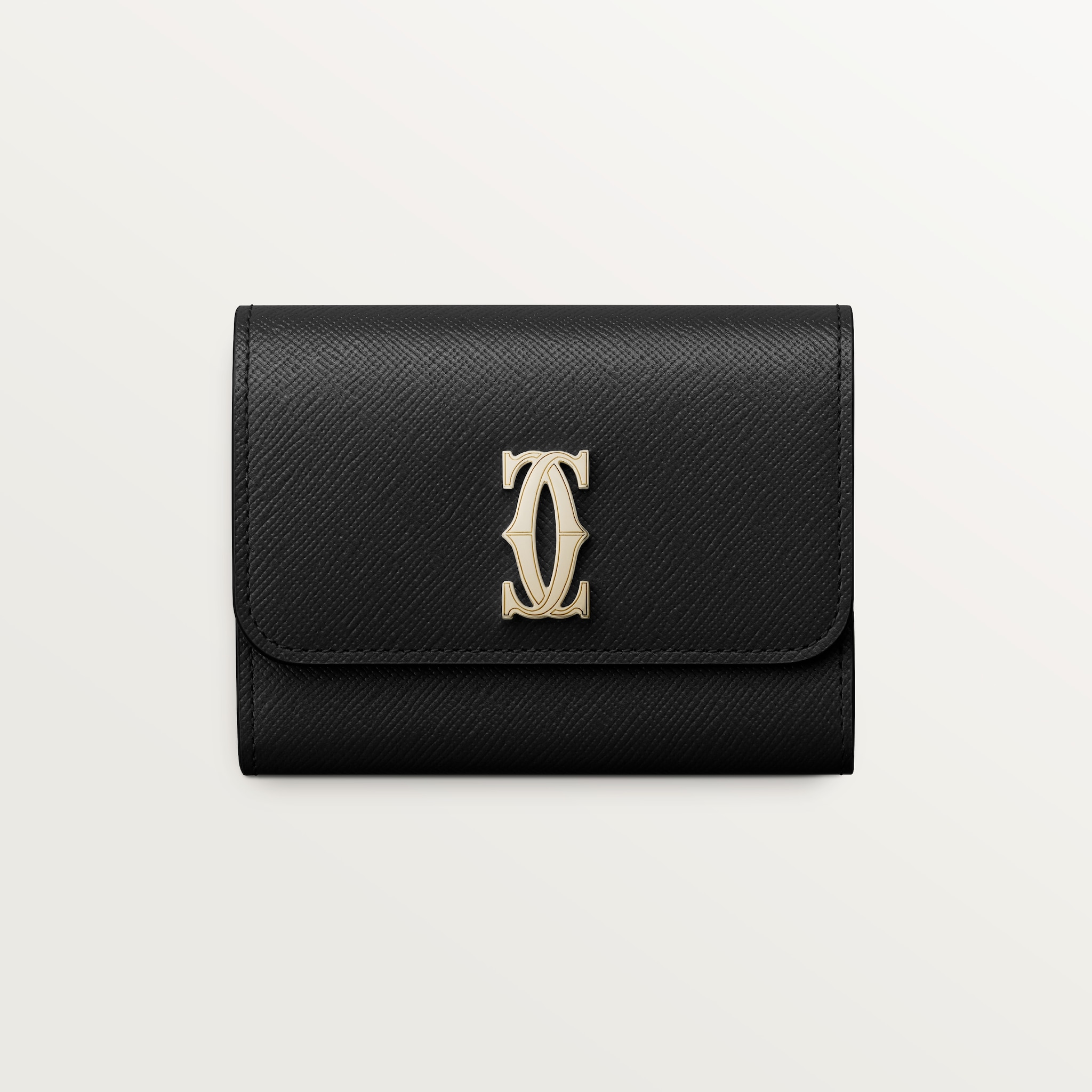 Mini wallet, C de CartierBlack textured calfskin, golden finish