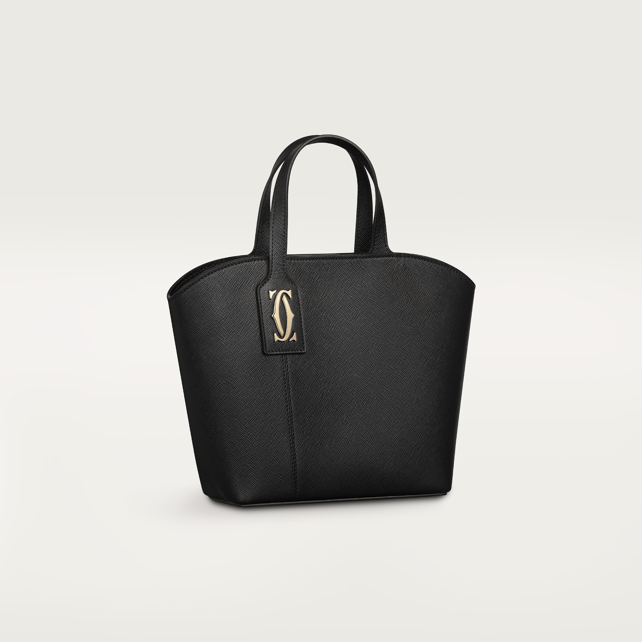 Mini tote bag, C de CartierBlack textured calfskin, embroidery, golden finish