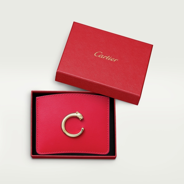 Simple card holder, Panthère de Cartier Poppy calfskin, golden finish