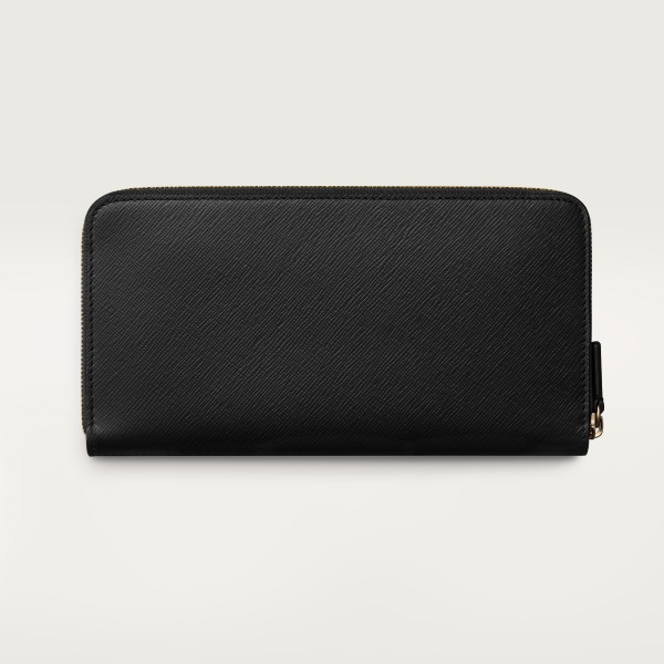International zipped wallet, C de Cartier Black textured calfskin, embroidery, golden finish