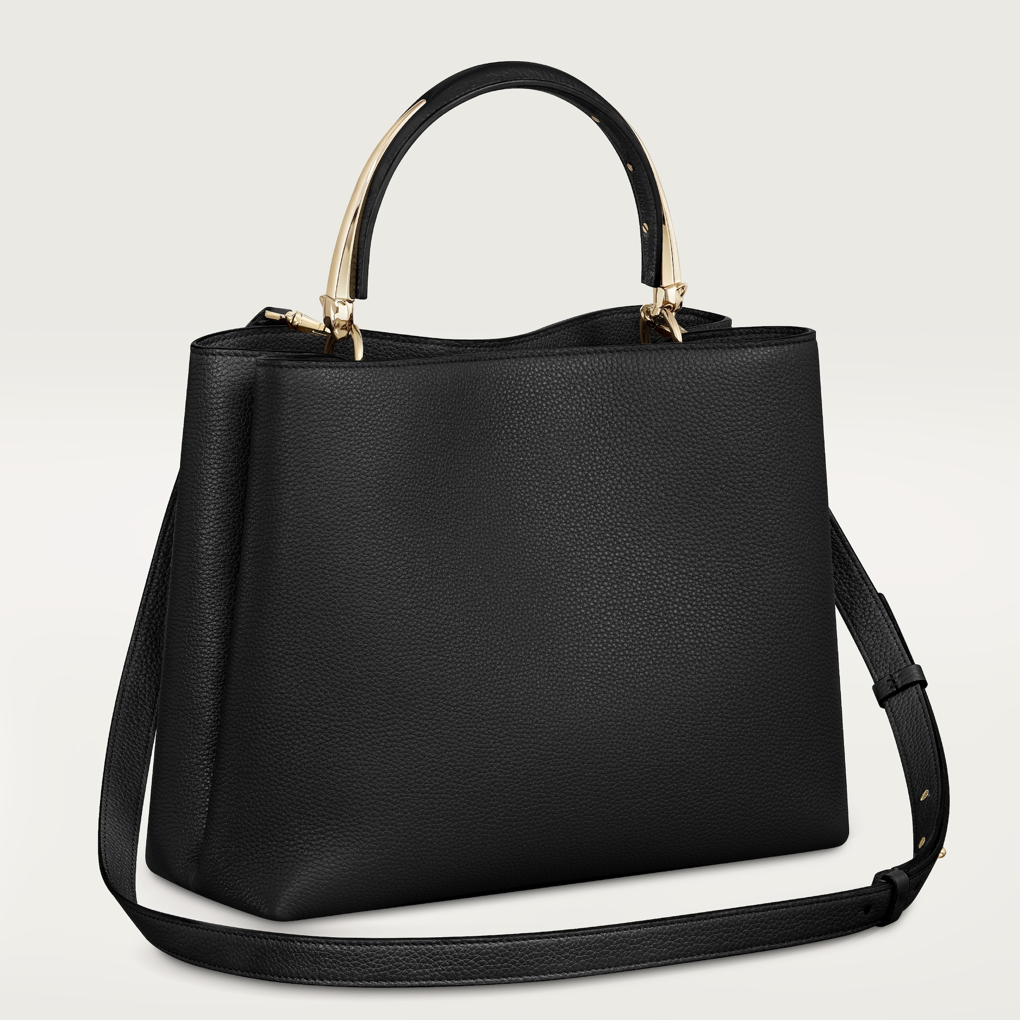 Medium model handle bag, Panthère de CartierBlack grained calfskin