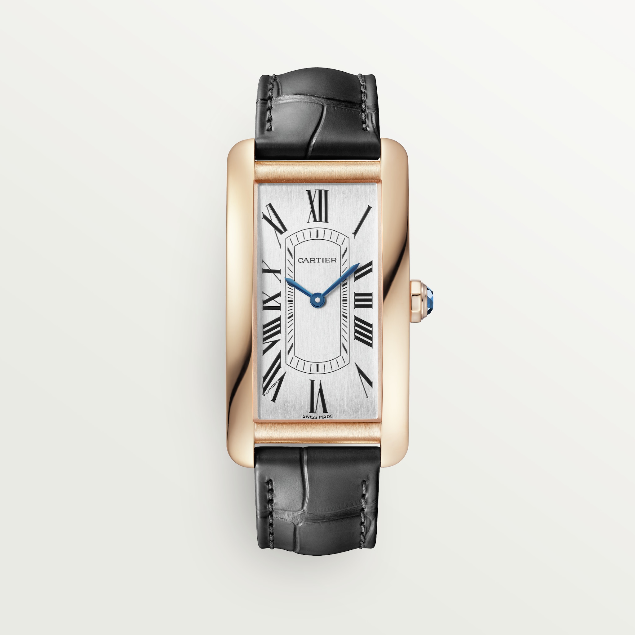 Tank Américaine watchLarge model, automatic mechanical movement, rose gold, leather