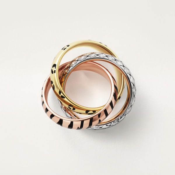 Trinity ring, lacquer, semi-paved Yellow gold, rose gold, white gold, lacquer, diamonds
