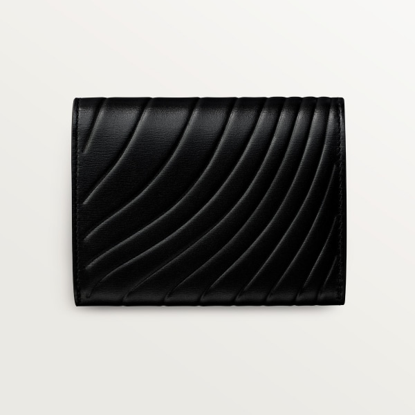 Mini wallet, Panthère de Cartier Black calfskin, embossed Cartier signature motif, golden finish