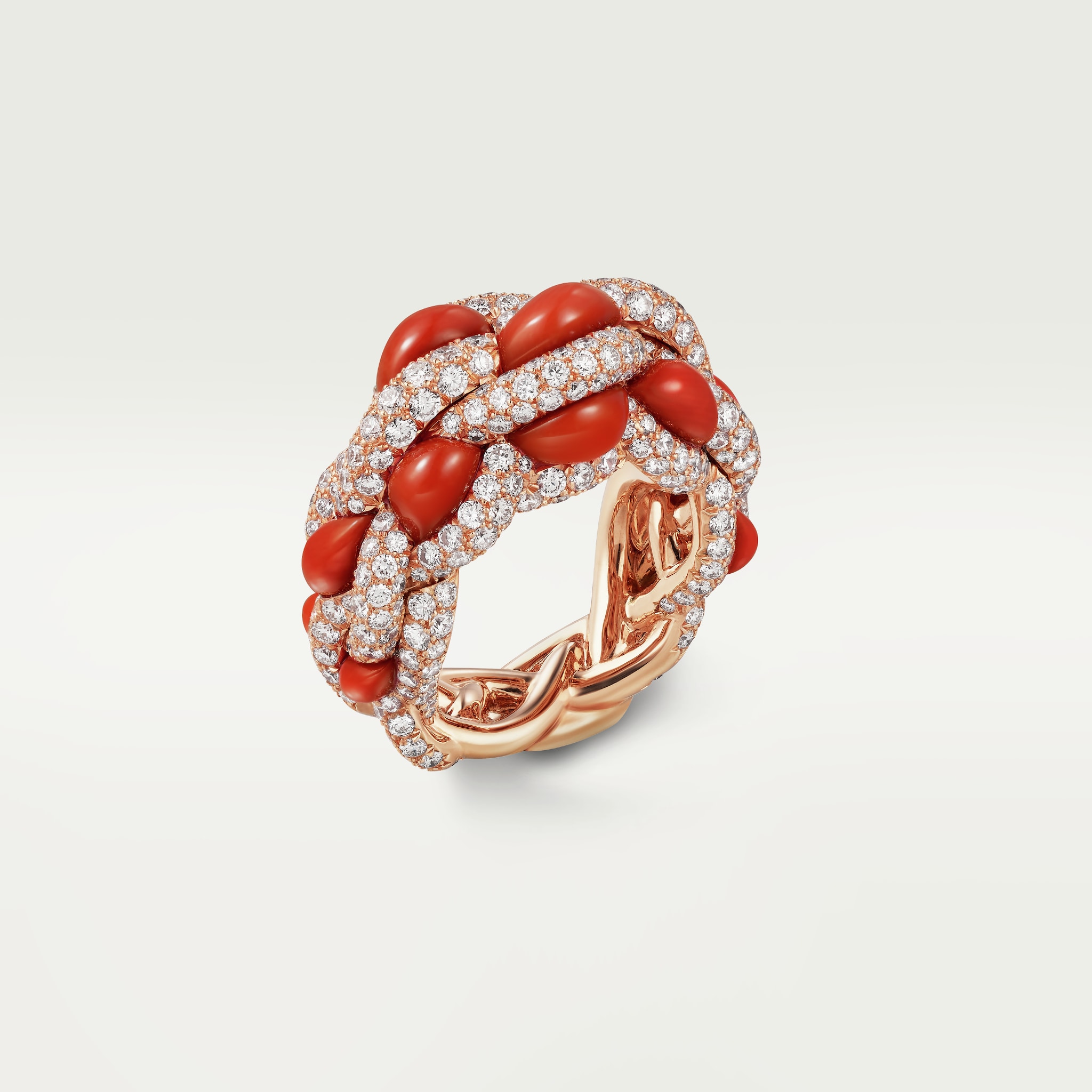 Tressage ringRose gold, coral, diamonds