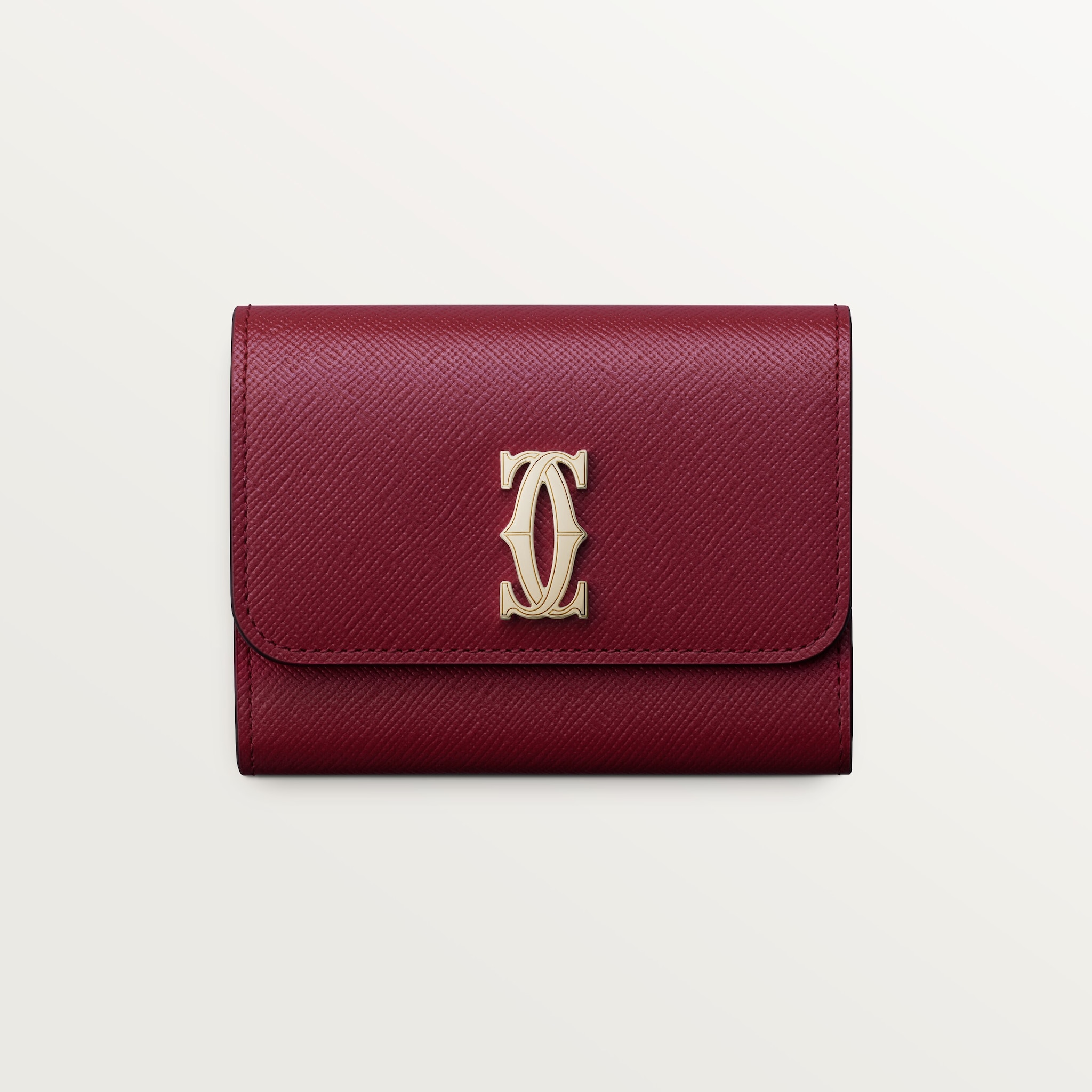 Mini wallet, C de CartierCherry red textured calfskin, golden finish