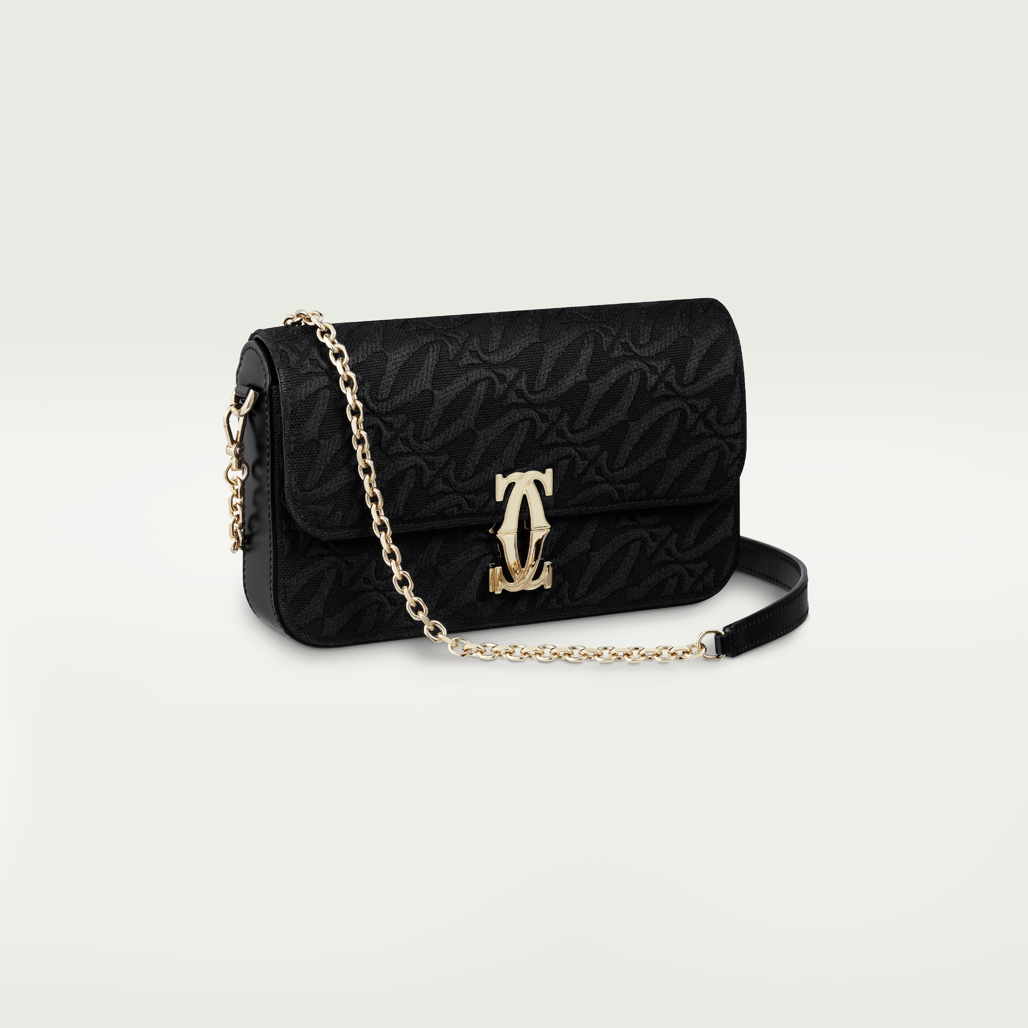 Mini chain bag, C de CartierEmbroidery and black calfskin, golden finish