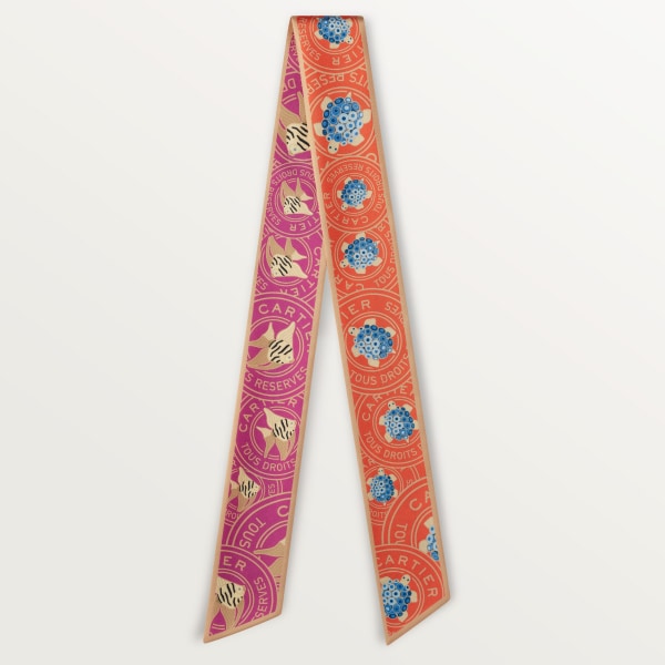 Cartier Characters headband Orange and fuchsia silk twill