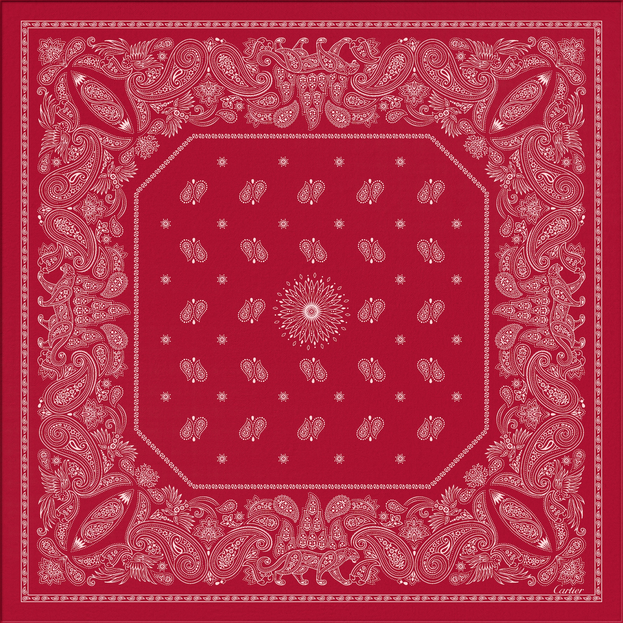 Double C Paisley 90 scarfRed silk twill