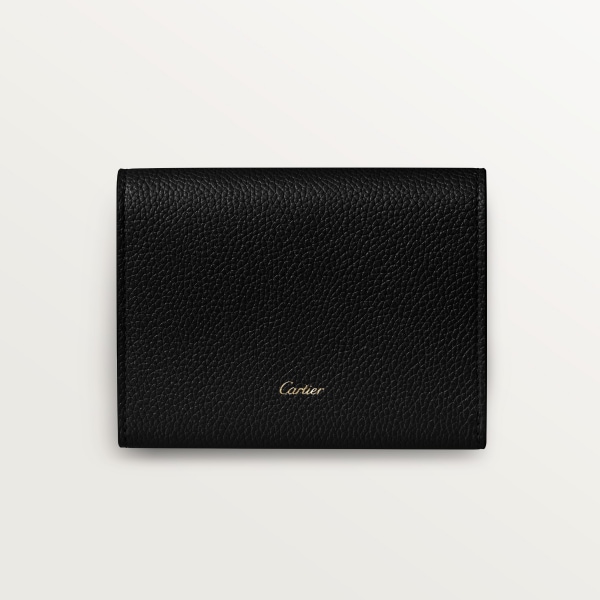 Mini wallet, Panthère de Cartier Black calfskin, golden finish