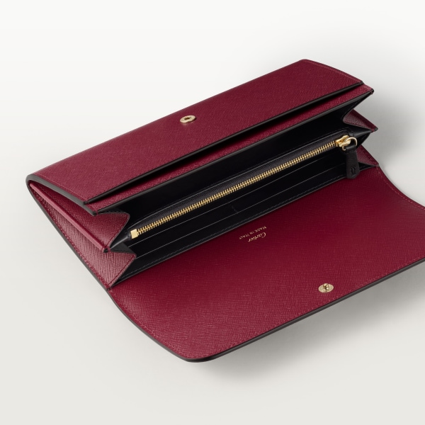 International wallet with flap, C de Cartier Cherry red textured calfskin, golden finish