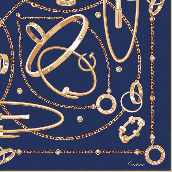 Precious Mundanity 90 scarf Navy blue silk twill