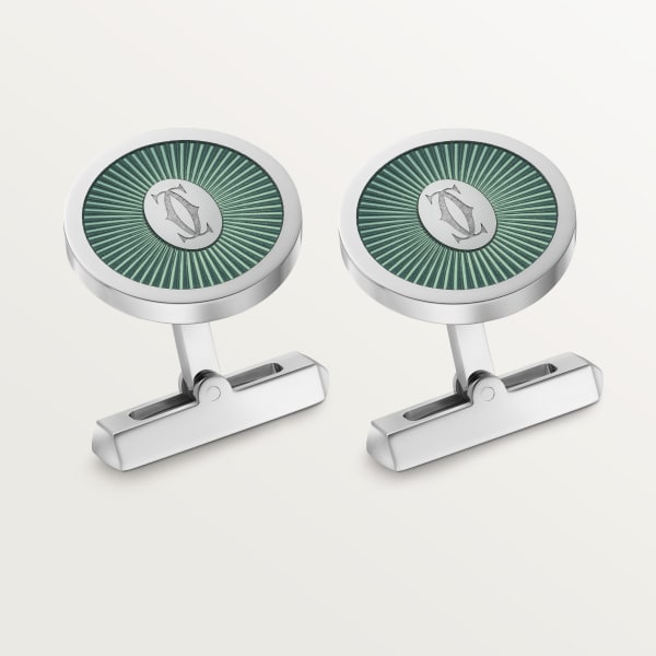 Double C de Cartier cufflinks Sterling silver, green lacquer, palladium finish