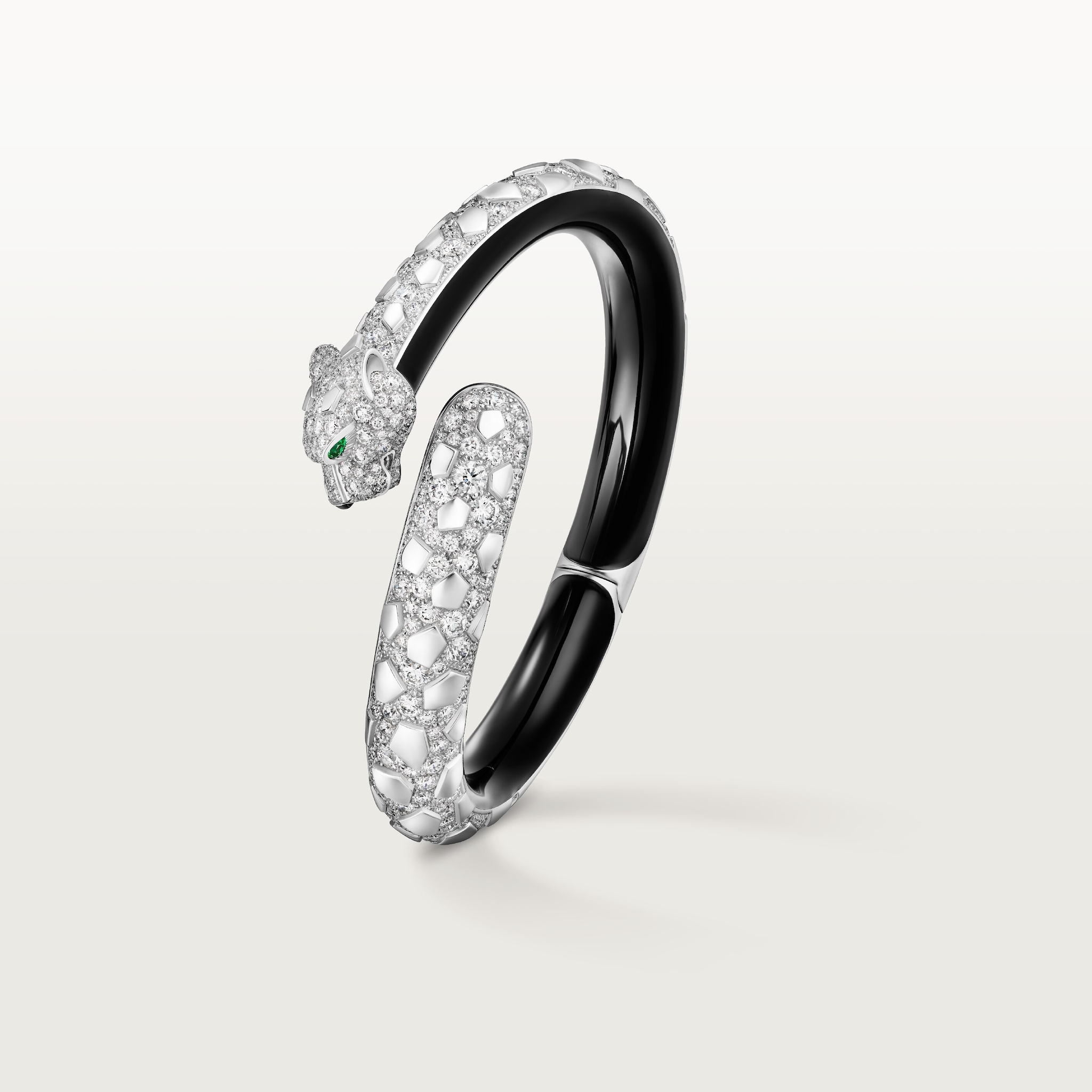 Panthère de Cartier bracelet, black lacquer, paved White gold, black lacquer, onyx, emeralds, diamonds