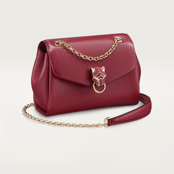 Chain bag mini, Panthère de Cartier Burgundy calfskin, golden finish