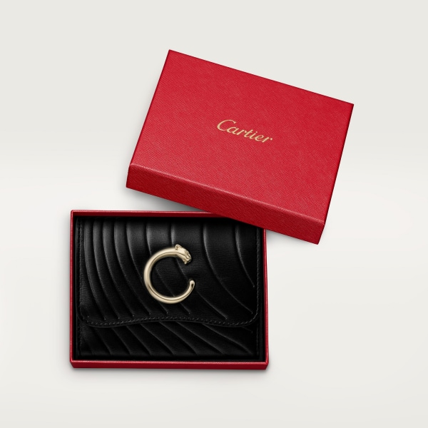 Mini wallet, Panthère de Cartier Black calfskin, embossed Cartier signature motif, golden finish