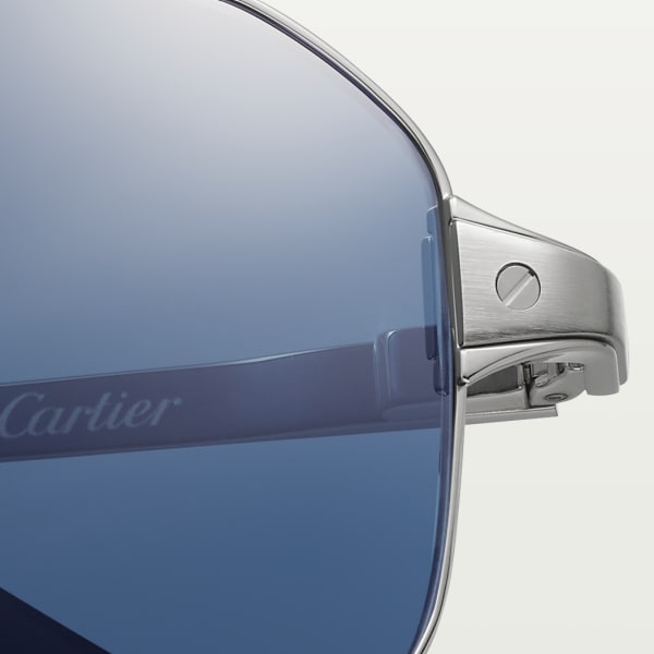 Santos de Cartier Sunglasses Smooth platinum-finish metal, blue lenses