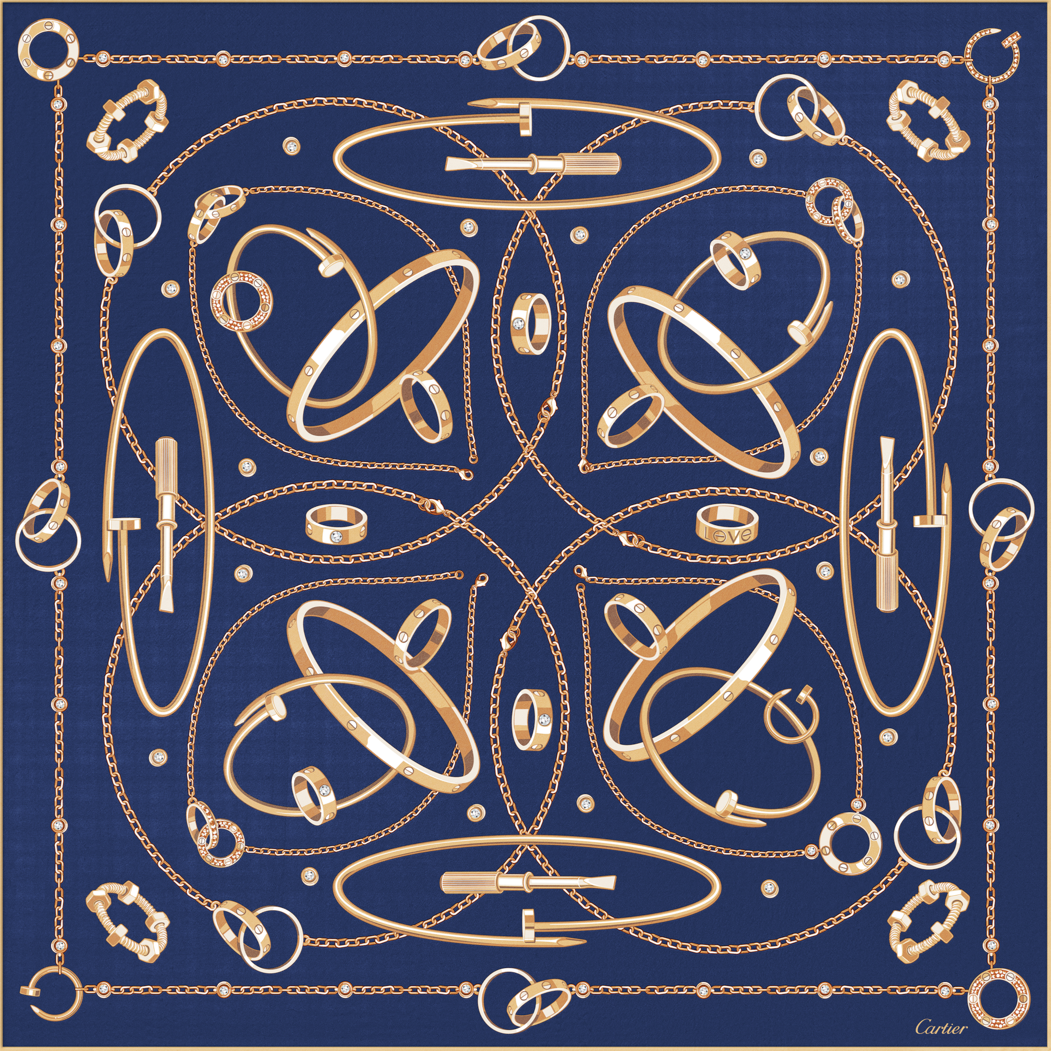Precious Mundanity 90 scarfNavy blue silk twill