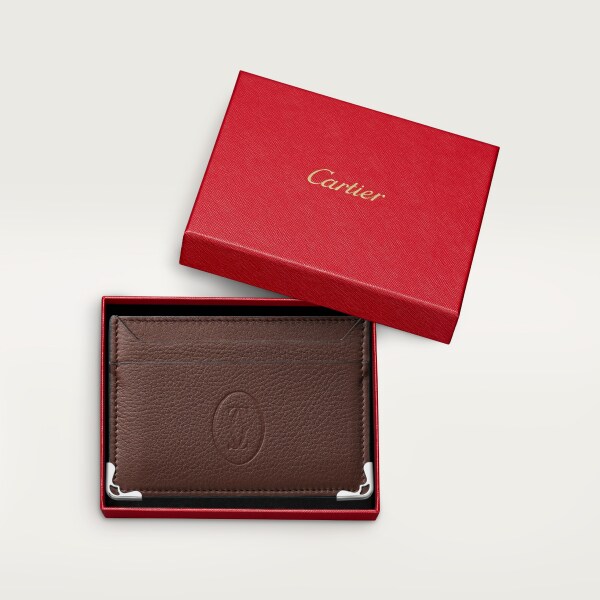 Must de Cartier Small Leather Goods, Card holder Chocolate calfskin, palladium finish