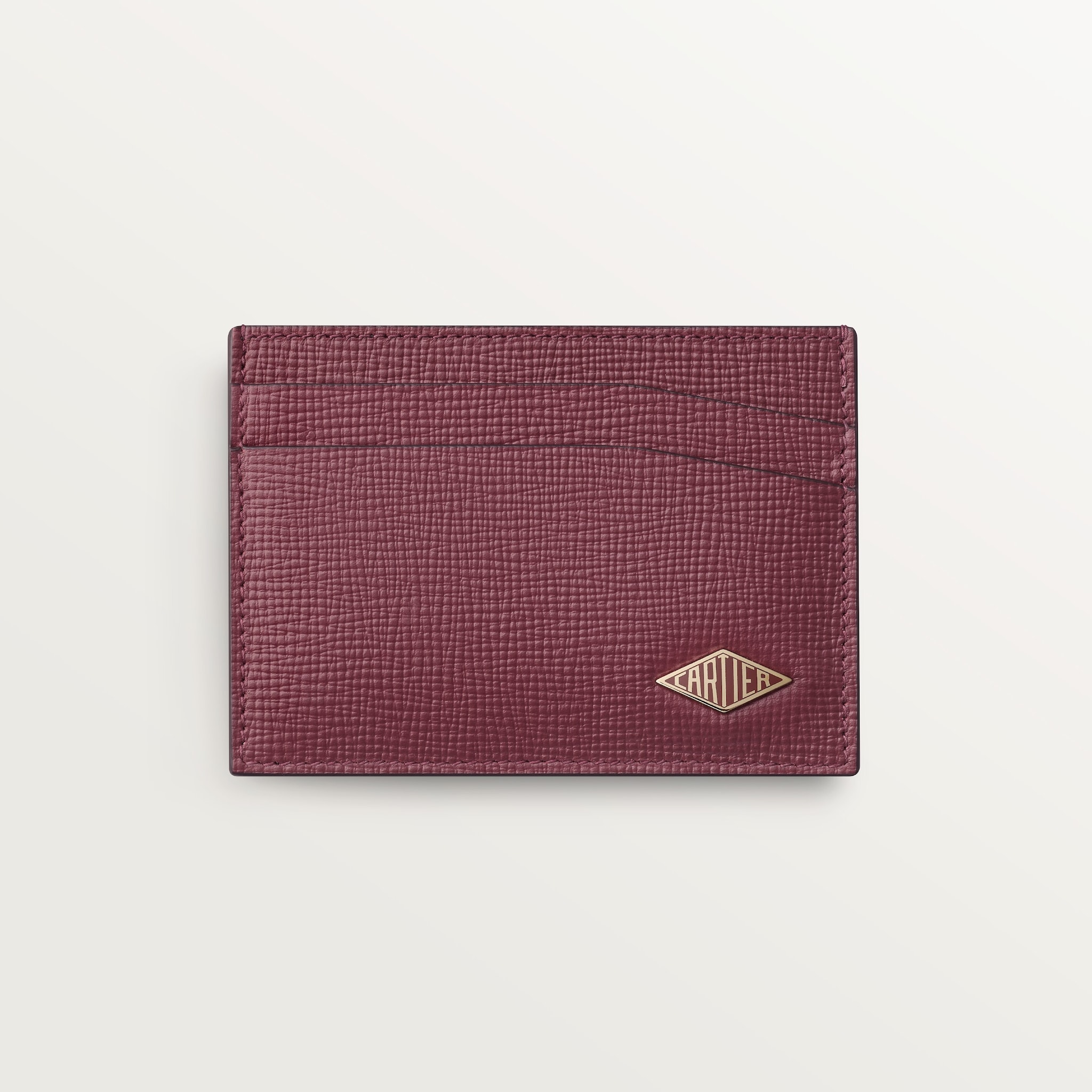 Double card holder, Cartier LosangeBurgundy grained calfskin, golden finish and burgundy enamel