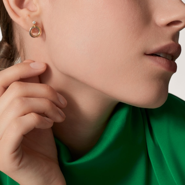 Trinity earrings, brilliant-cut diamonds  White gold, yellow gold, rose gold, diamonds