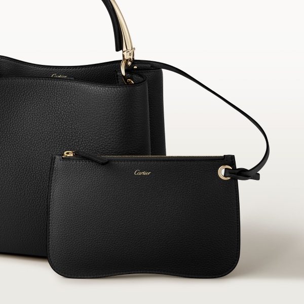 Top handle bag small model, Panthère de Cartier Black grained calfskin