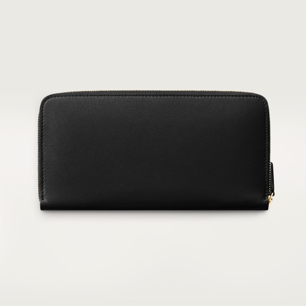 Zipped international wallet, Panthère de Cartier Black calfskin, golden finish