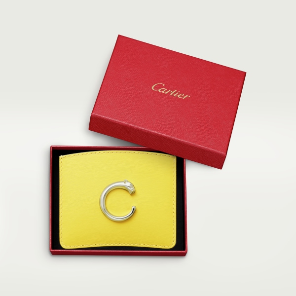 Simple card holder, Panthère de Cartier Yellow calfskin, palladium finish