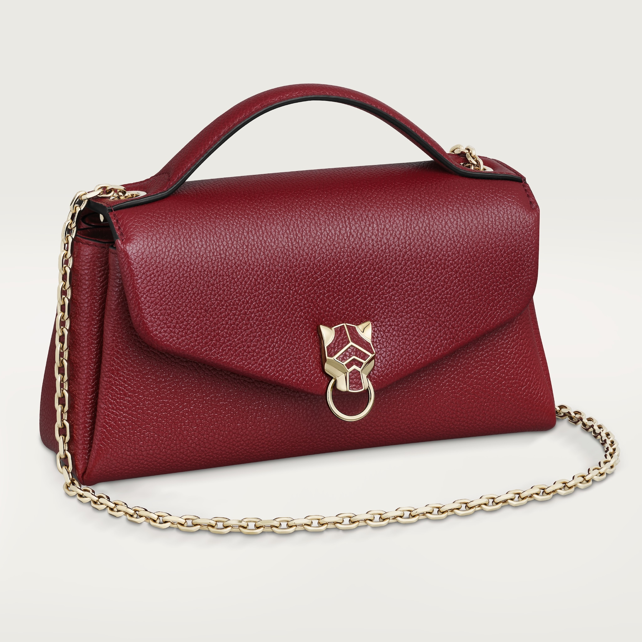 Nano model chain bag, Panthère Graphique de CartierBurgundy grained calfskin, golden finish