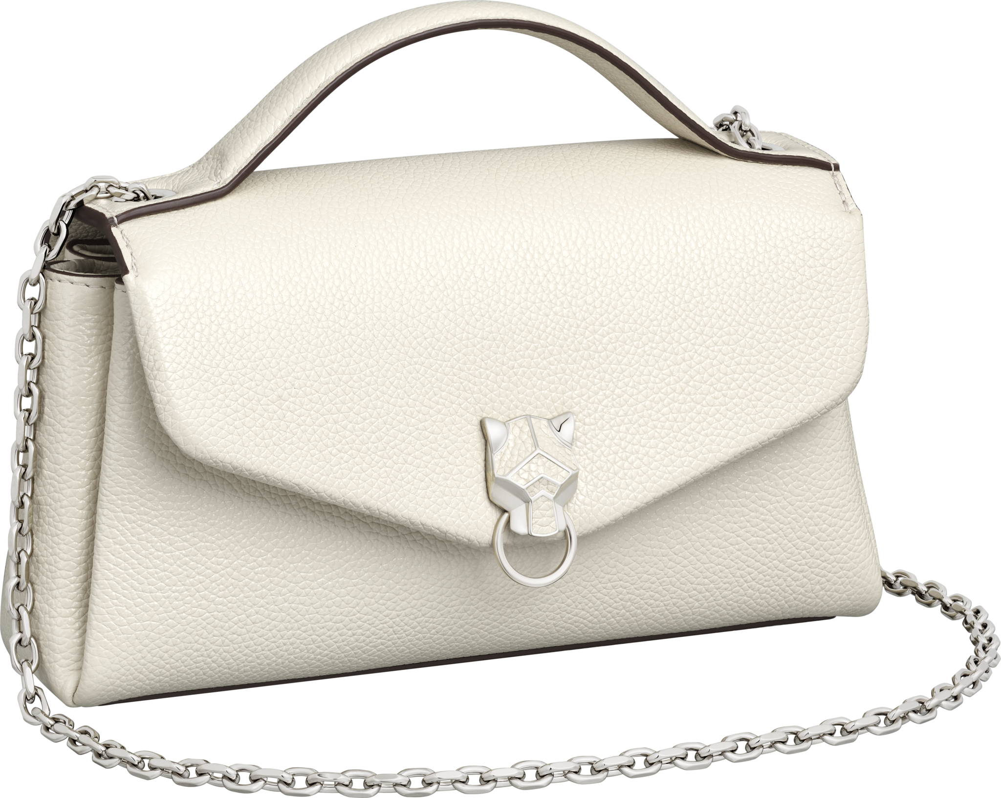 Nano model chain bag, Panthère Graphique de CartierSalt white grained calfskin, palladium finish